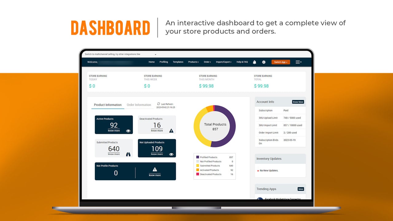 Dashboard of Newegg Integration