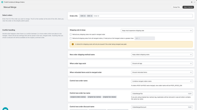 Manual merge - select specific orders to merge