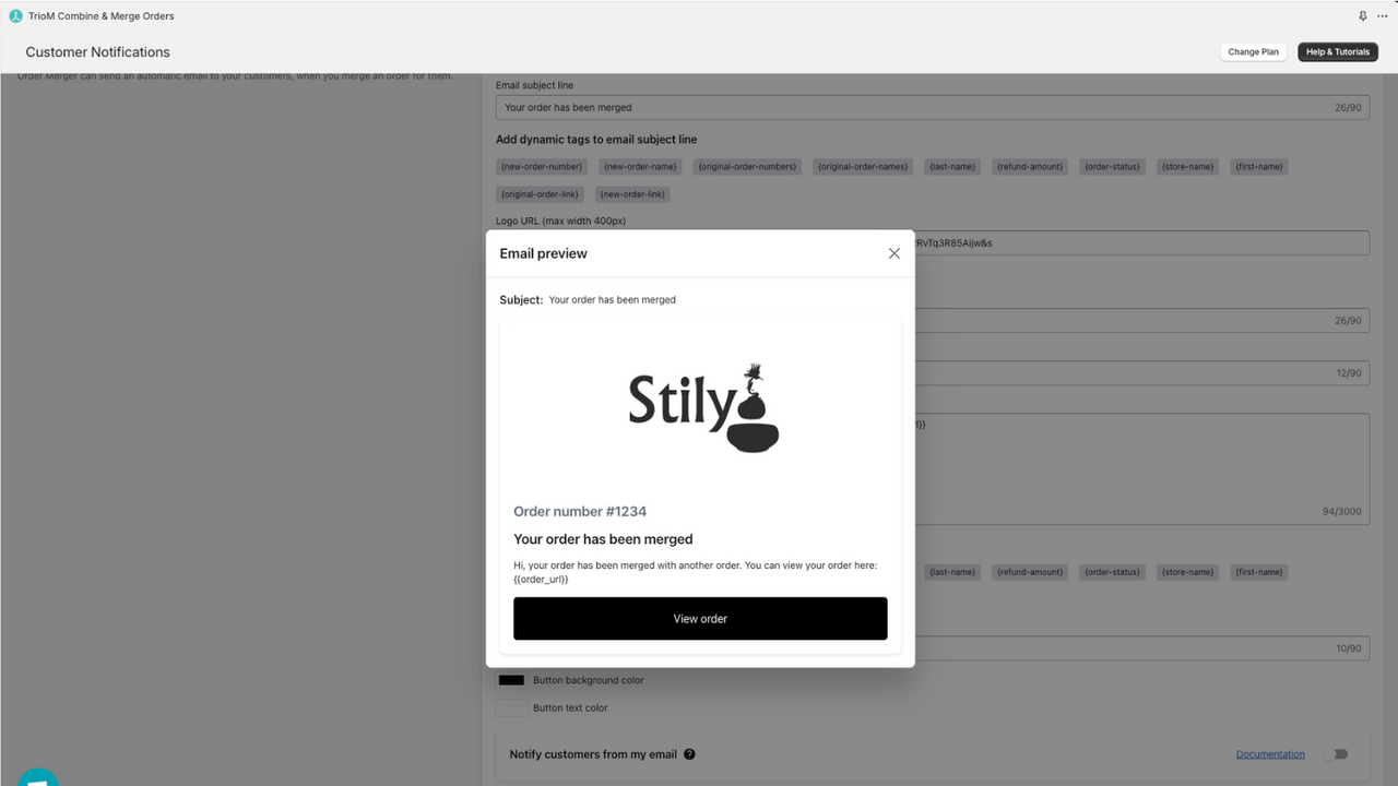 Notify customers when orders are merged via email