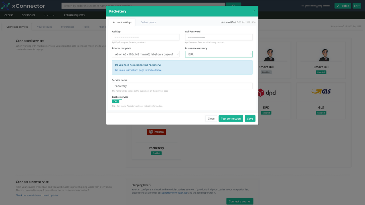 Connect a new courier to start issuing shipping labels