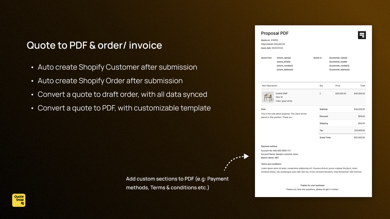 quote snap convert request quote to draft order