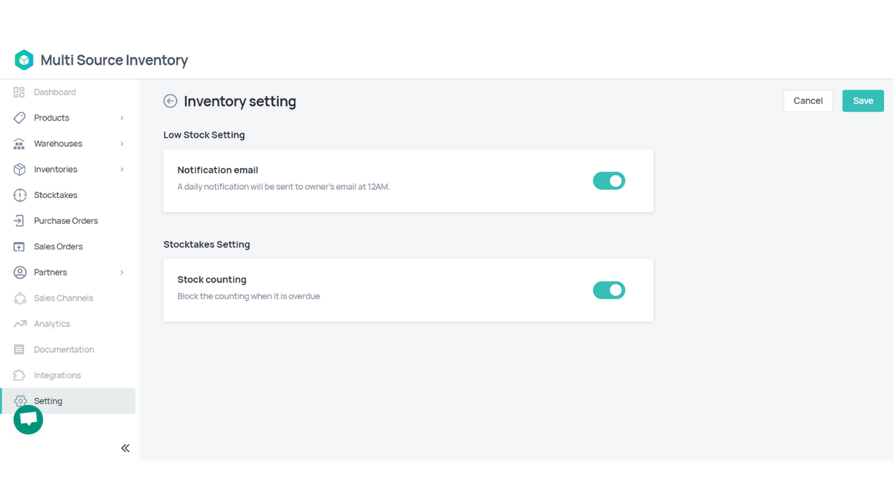 Inventory setting