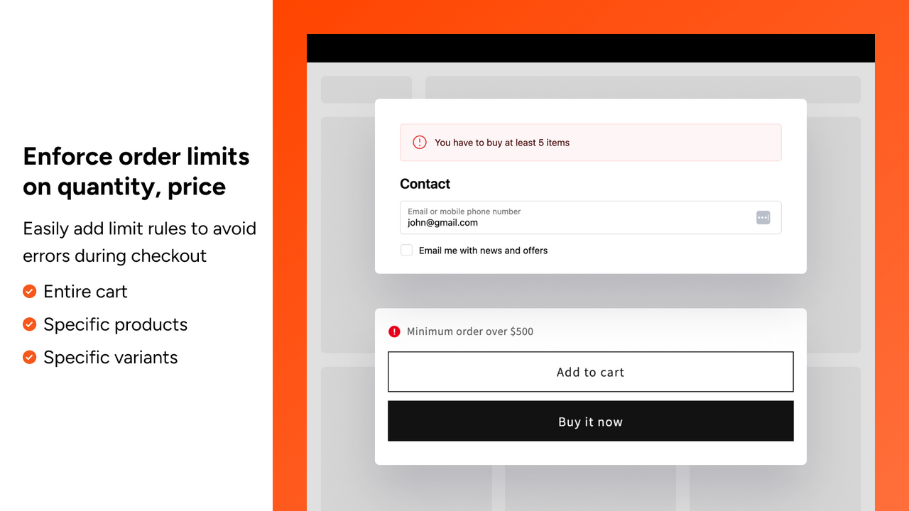 Enforce order limits on quantity, price