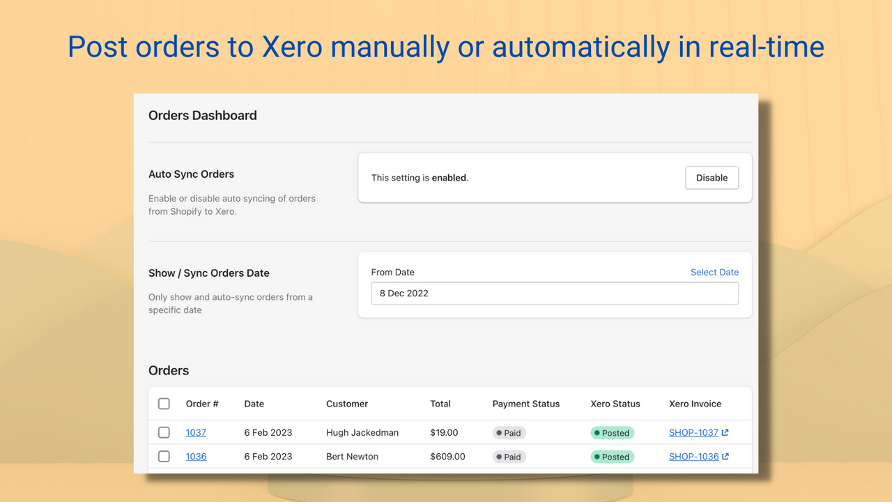 Post orders to Xero in real-time