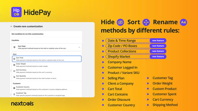 HidePay Hide, Sort & rename payment_methods