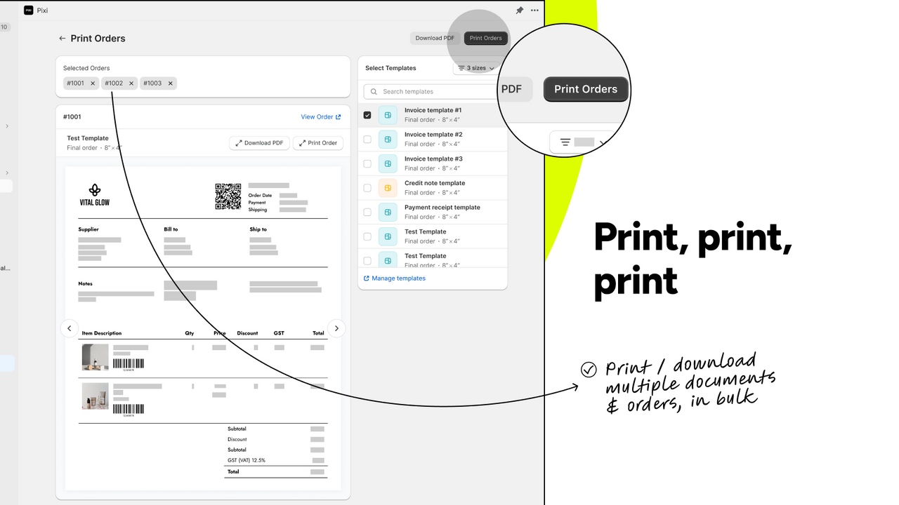 Print / download multiple documents & bulk download