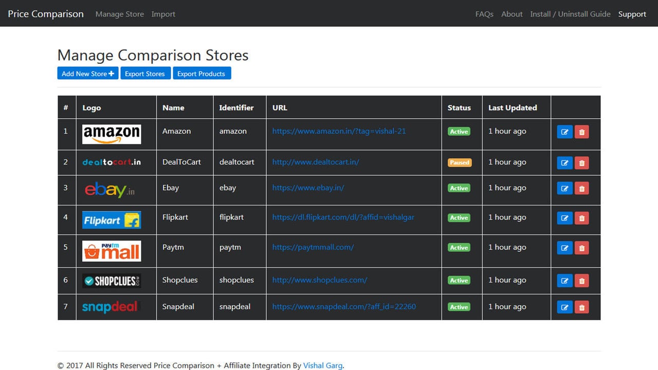 Manage Price Store Section