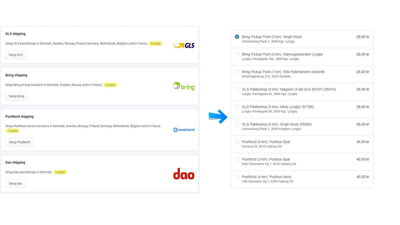 nordic shipping options main screen