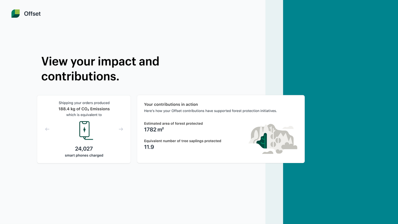 Your dashboard shows the environmental impact your offsets have.