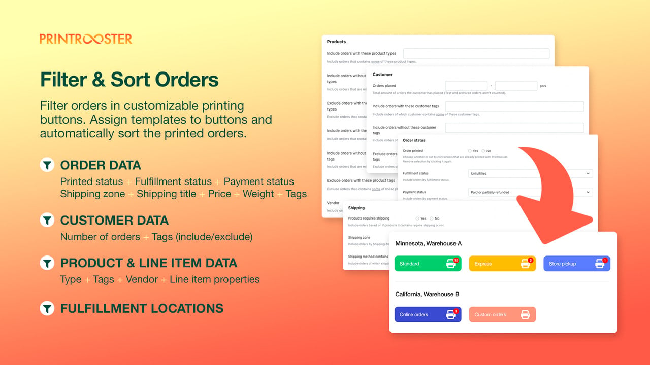 Filter & sort orders to printing buttons