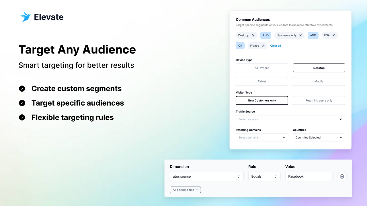 Elevate A/B Testing target any audiences for your experiments