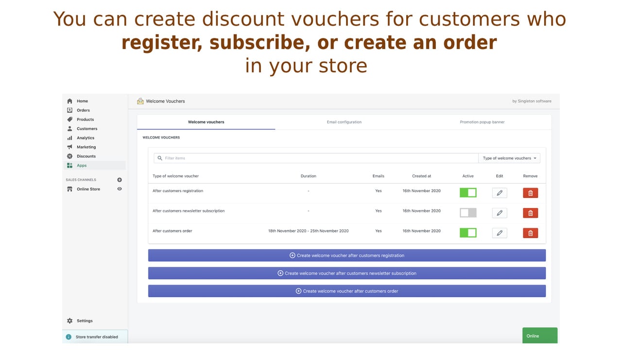 Discount for customers who register, subscribe or create order