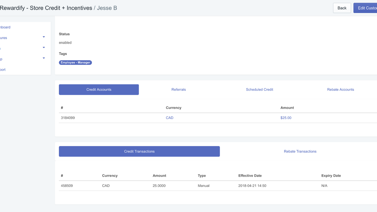 Customer Account Details