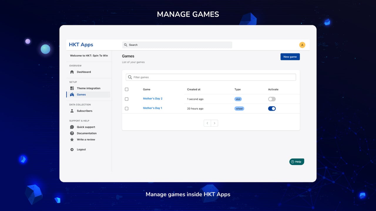 Manage games inside HKT Apps