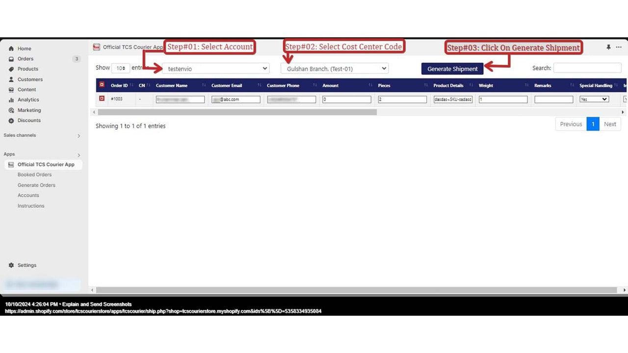 Verify details before pushed to TCS Customer COD Portal.