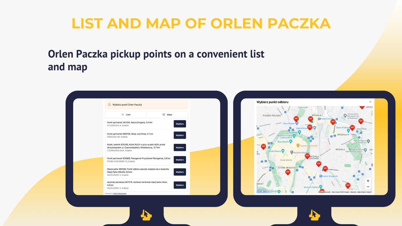 Orlen Paczka pickup points on a list and a map