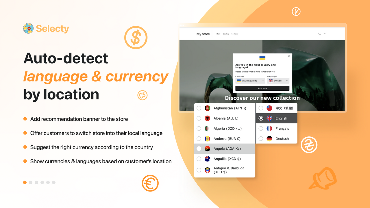 Auto-detect language & currency by location