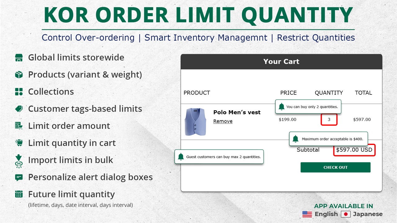 KOR Order Limit Quantity