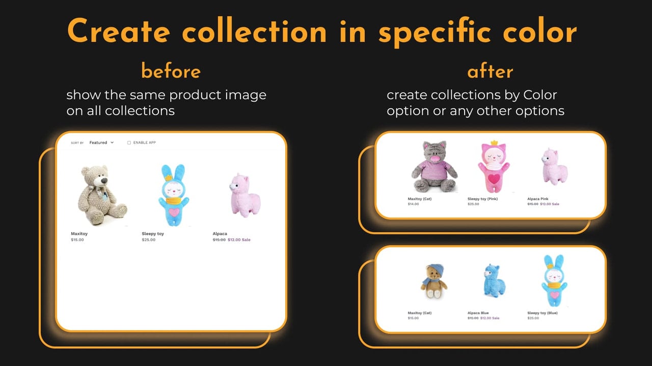 Show only pink or only blue variants – Collection conditions