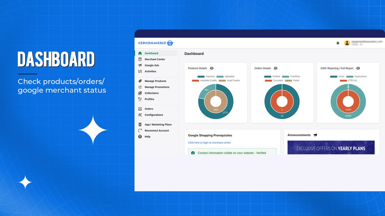 Dashboard, sell on Google Shopping feed and Shopping Engine,