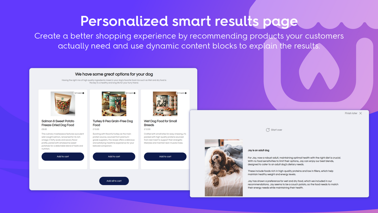 Personalized smart results page with dynamic block data