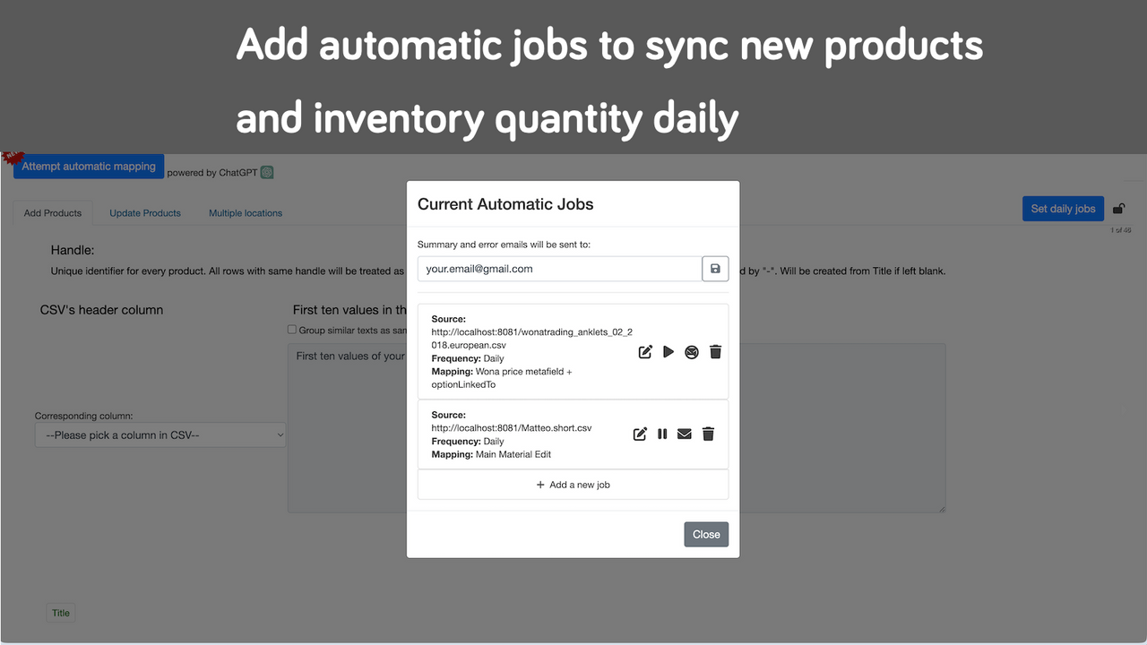 set daily sync jobs for inventory quantity and new products