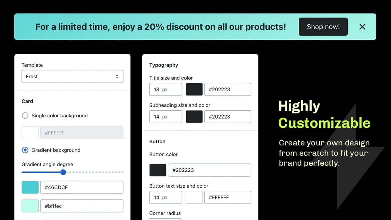 highly customizable Essential Shopify announcement bar app