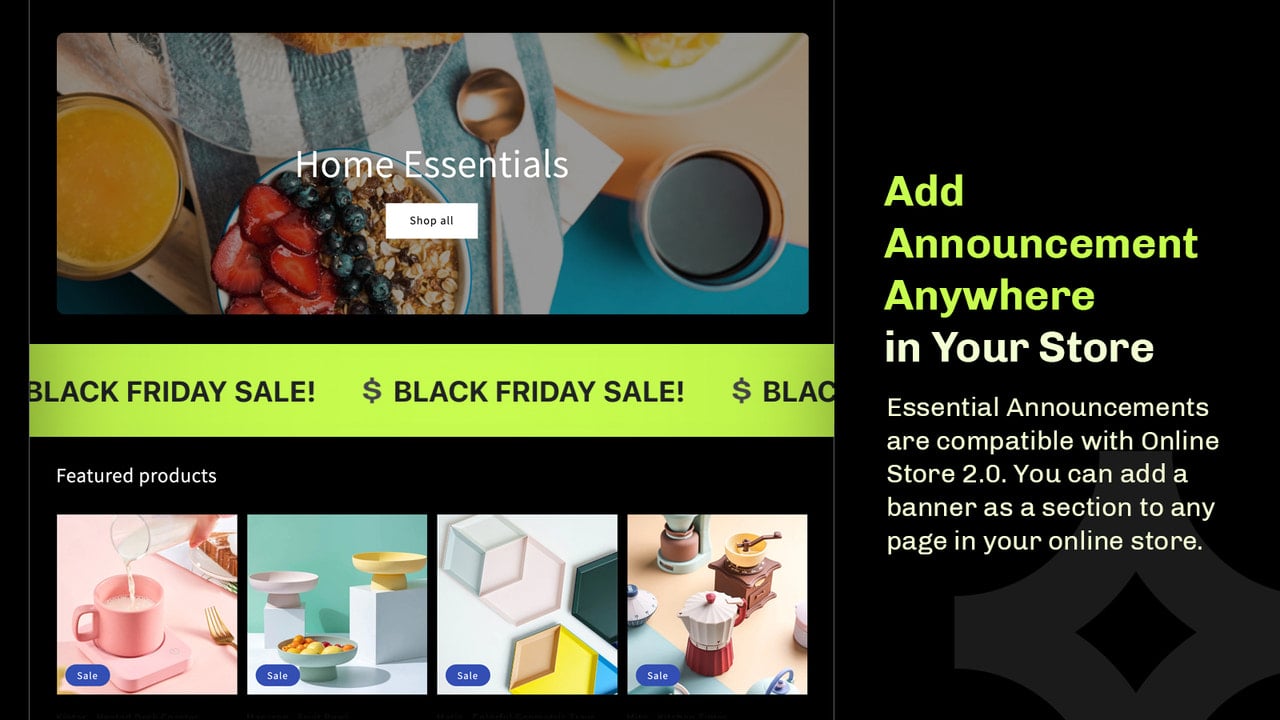 Add Essential Shopify announcement bar anywhere on your store