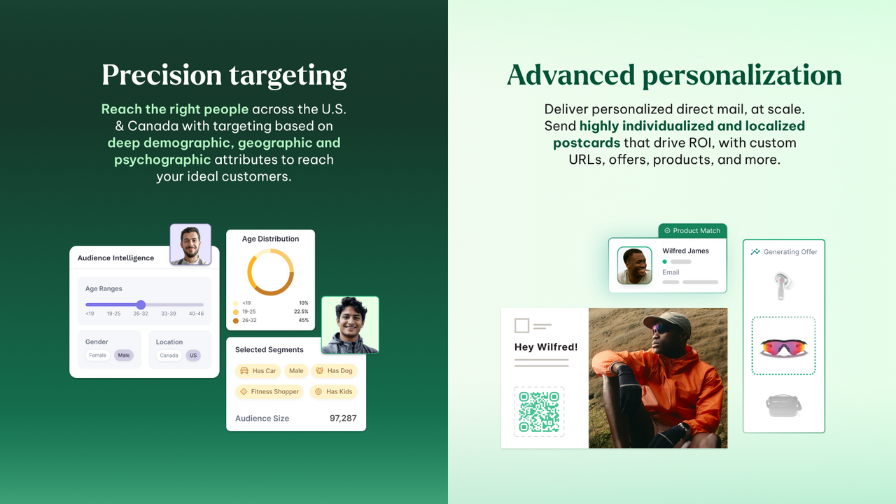 Deep precision targeting and postcard personalization