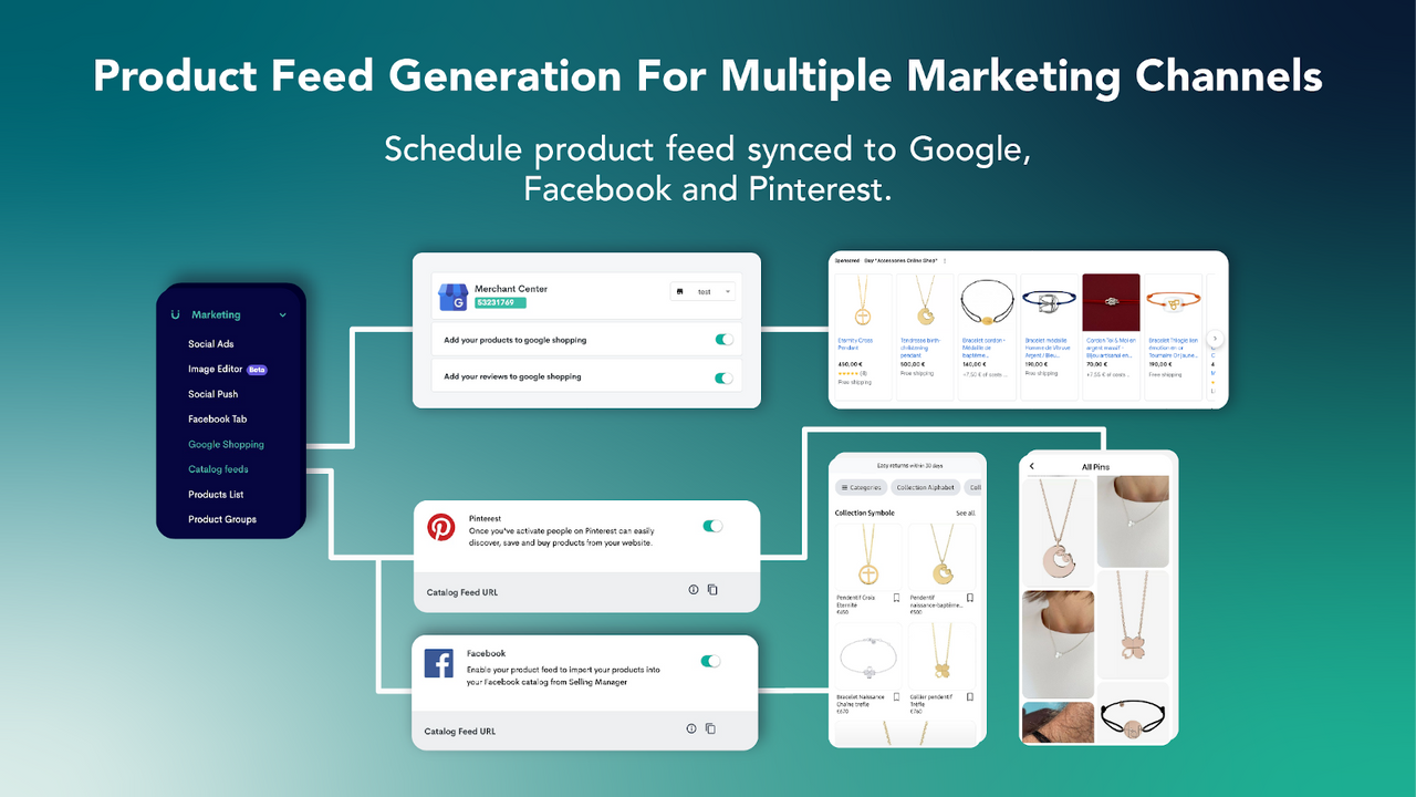 Product feed generation for multiple marketing channels