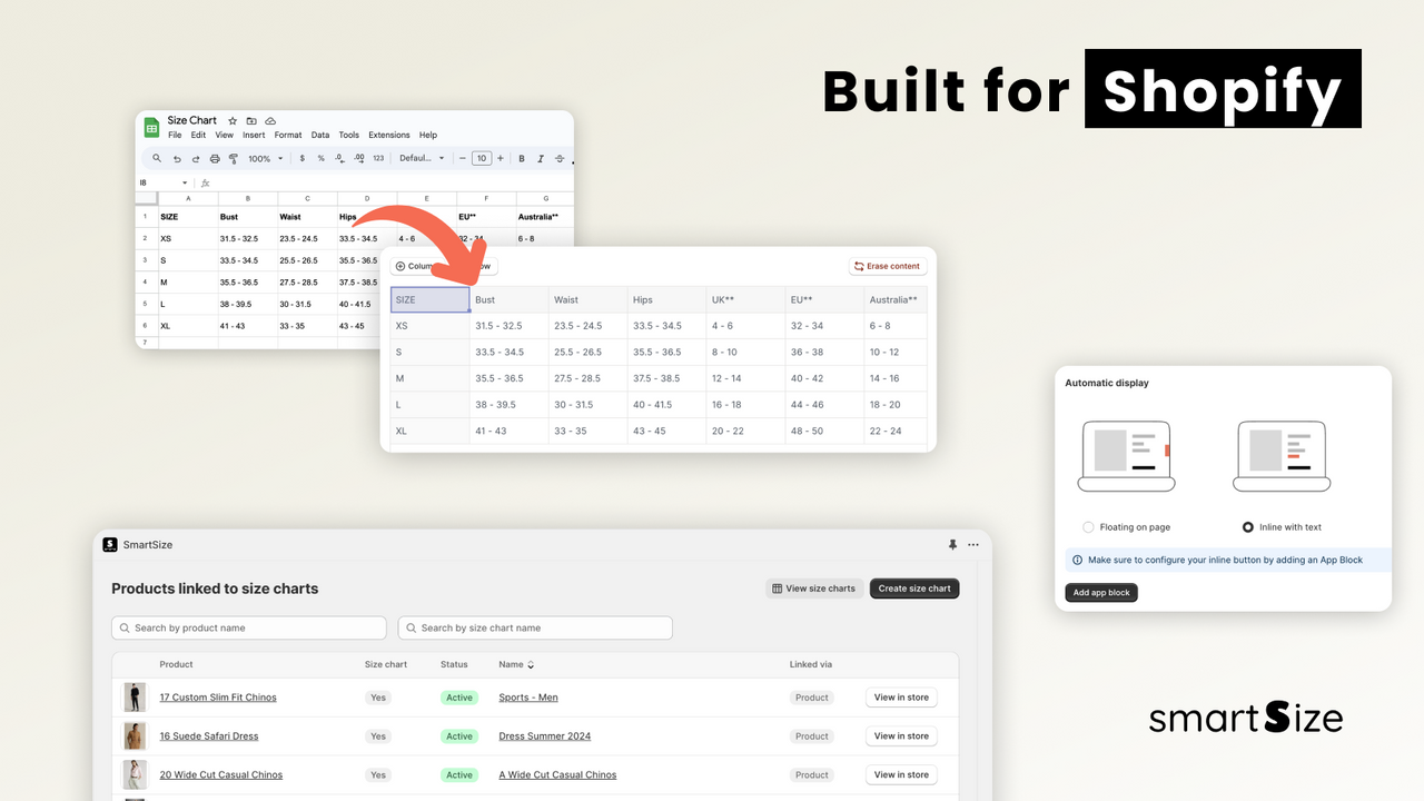 Size chart creation features, designed for Shopify integration.