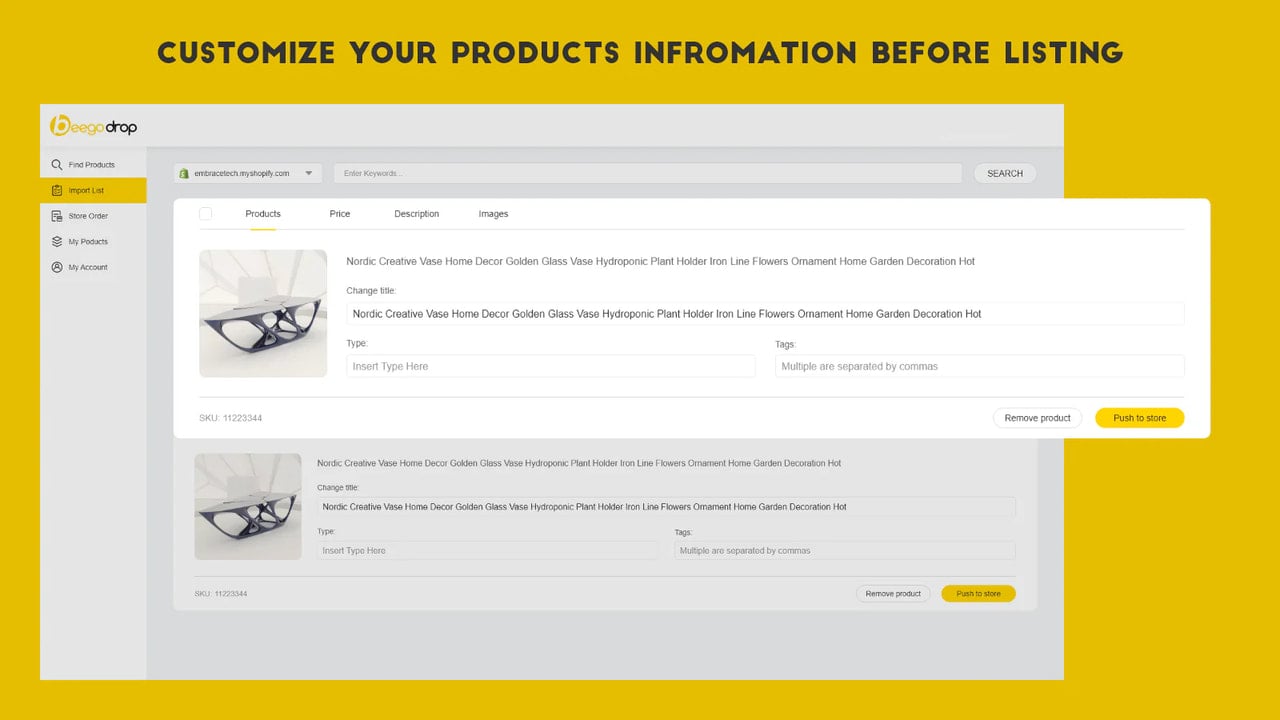 Customize your products information before listing