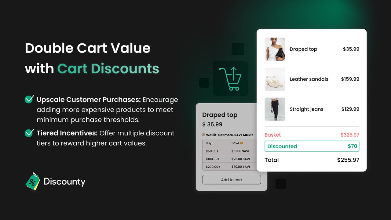 Shopify pop up Discount App for creating cart discounts on store