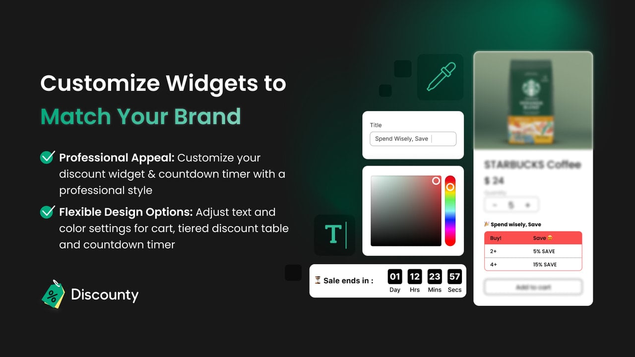 Customize Discount Widgets & countdown timer to match your brand