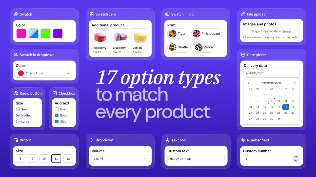 17 product option types