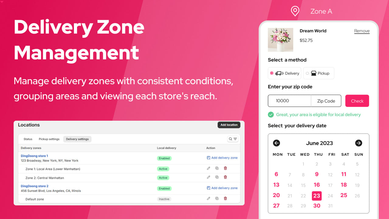 Zone management for local delivery settings