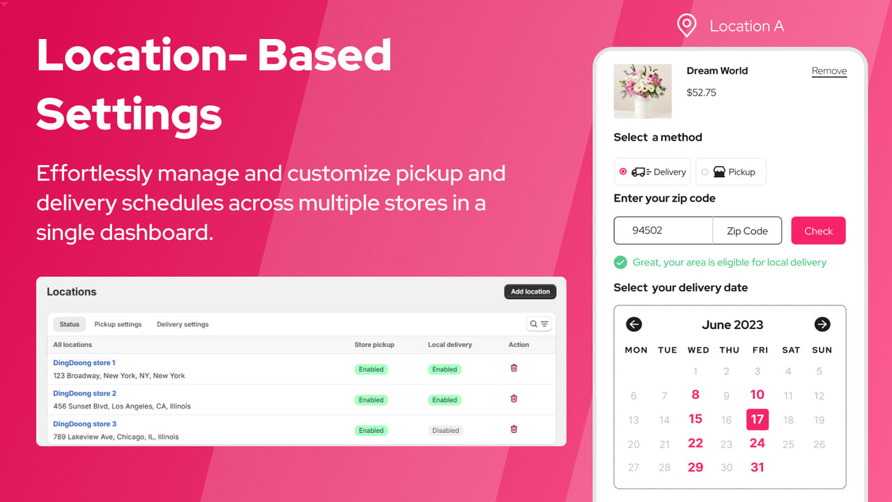 Location-based scheduling control for pickup and local delivery