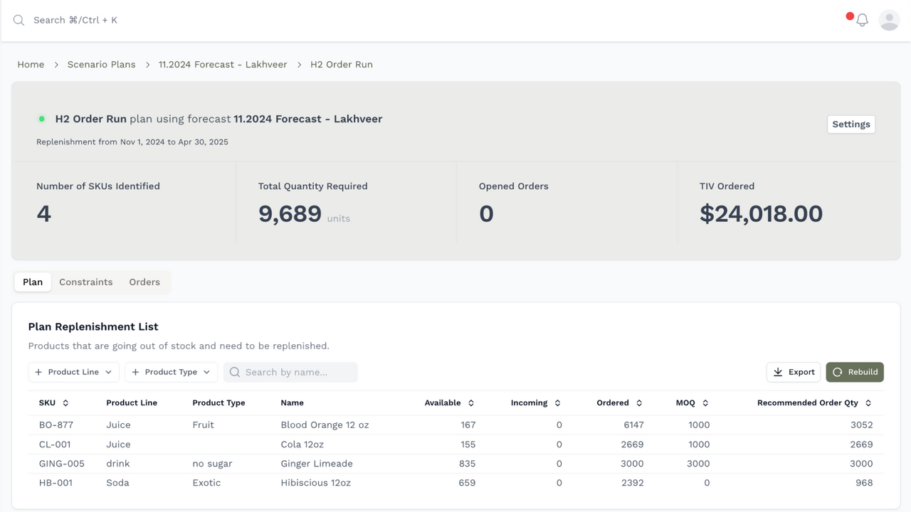 Generate Orders for Replenishment or Allocation