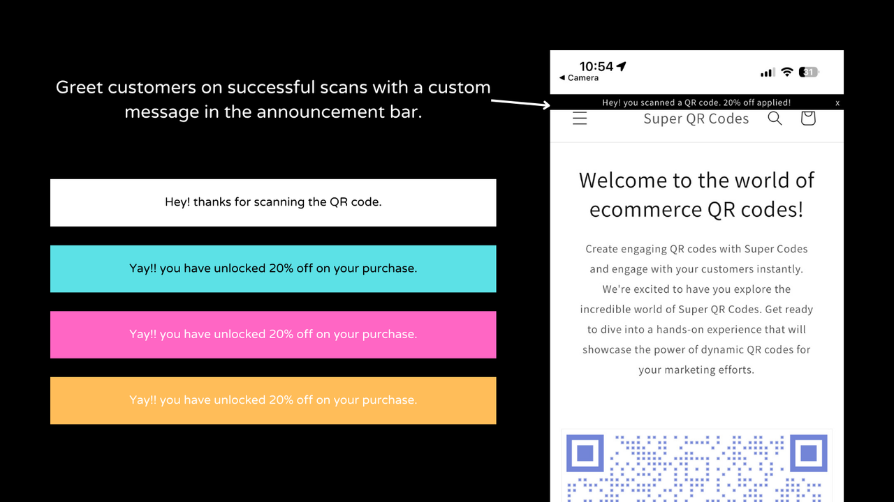QR code scan announcement bar