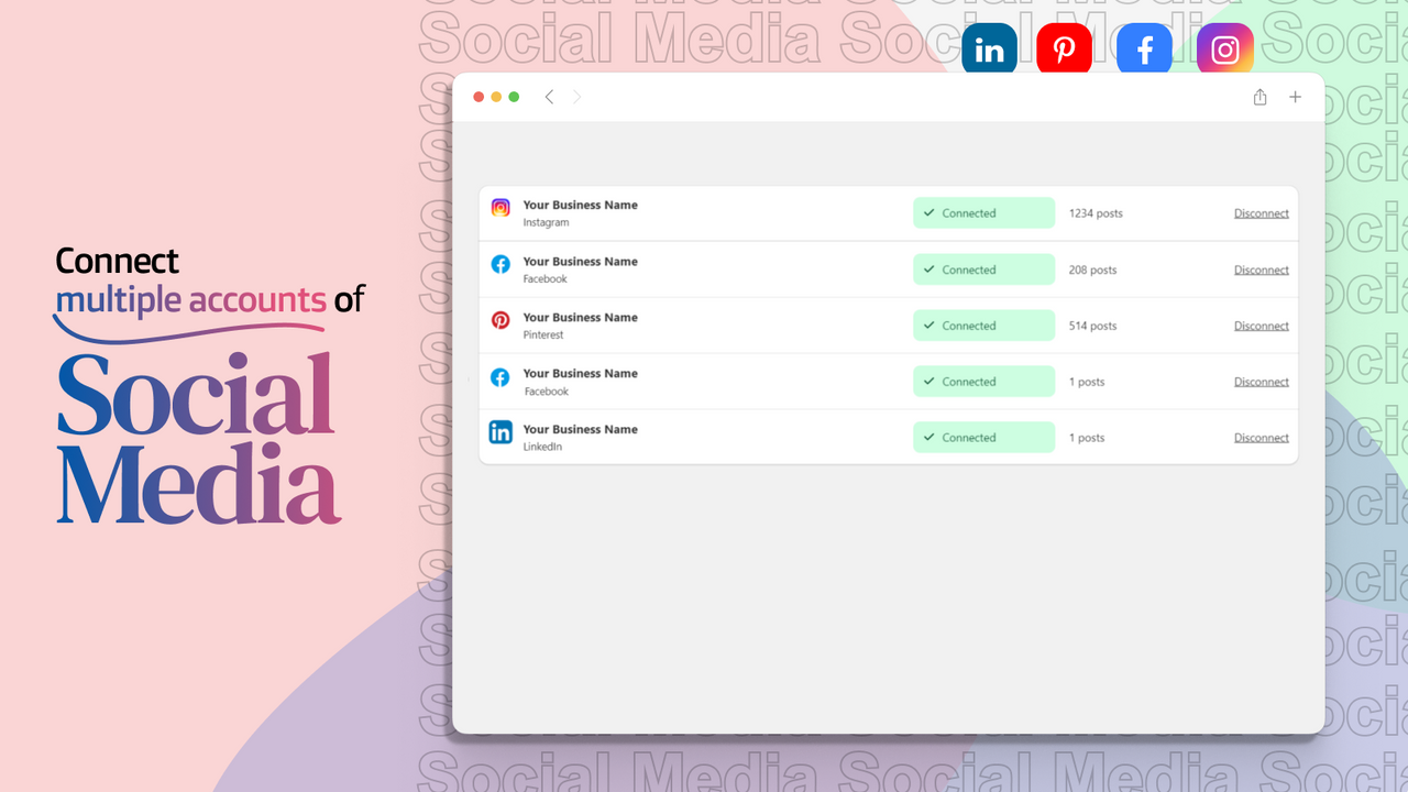 Connect multiple social media accounts. Instagram, Linkedin