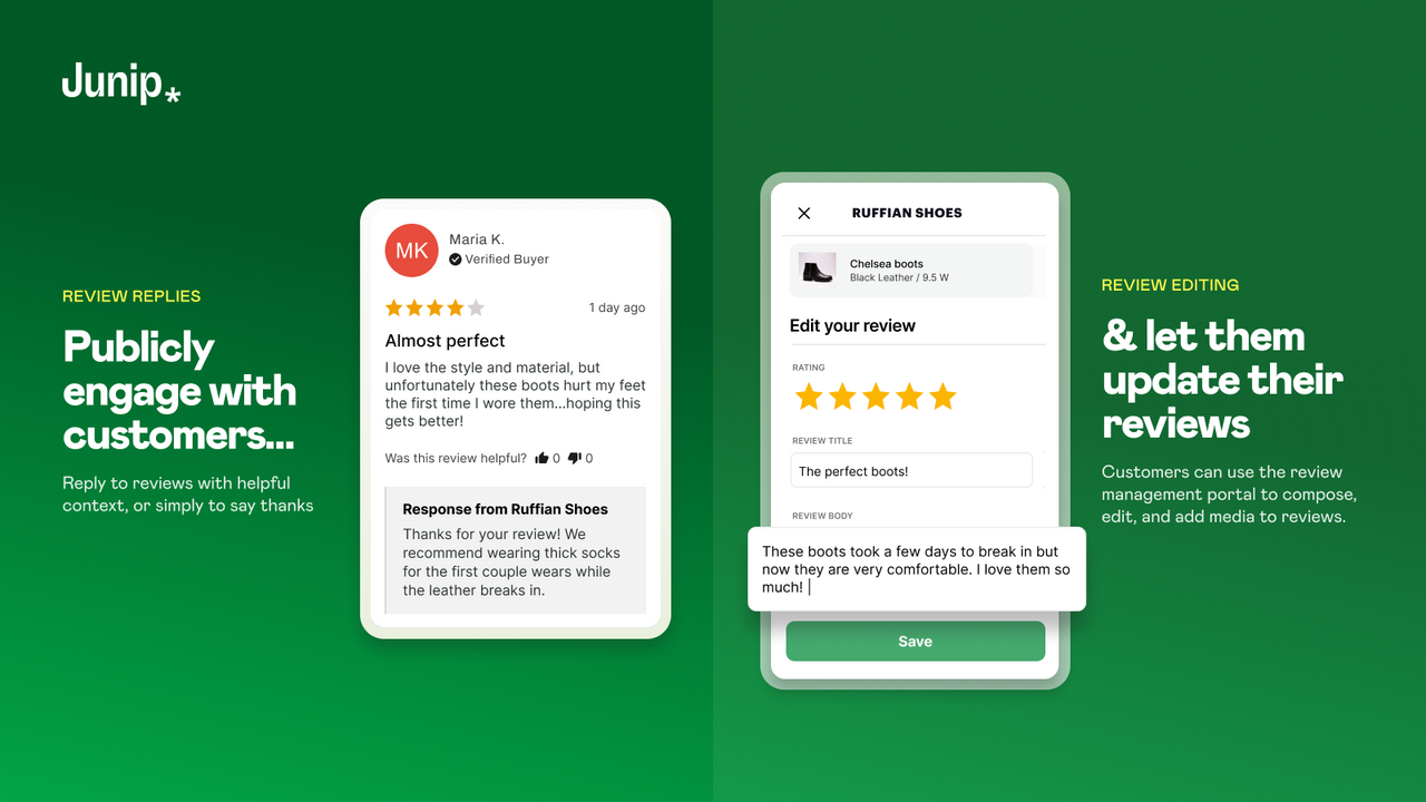 Reply to reviews & ask customers to edit reviews