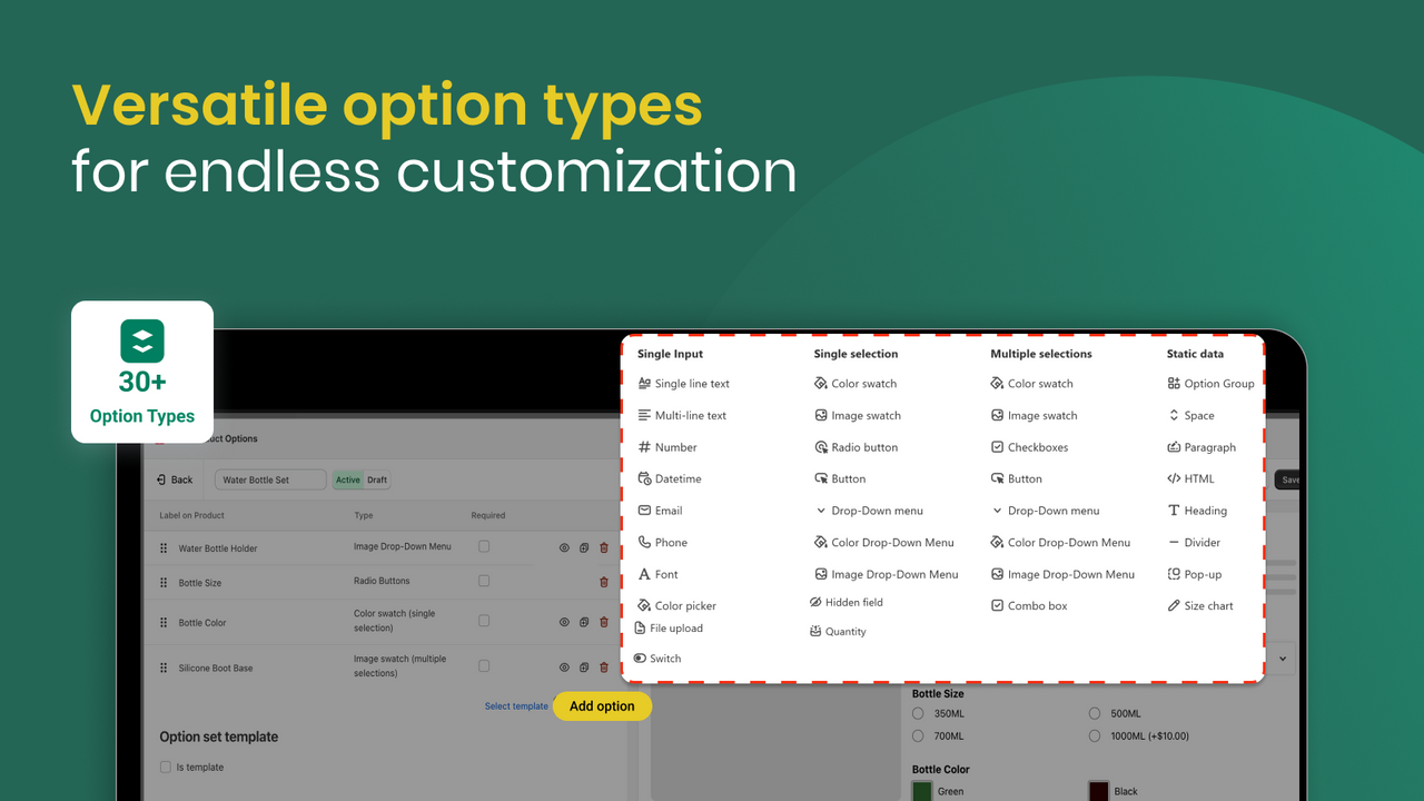 Versatile option types for endless customization