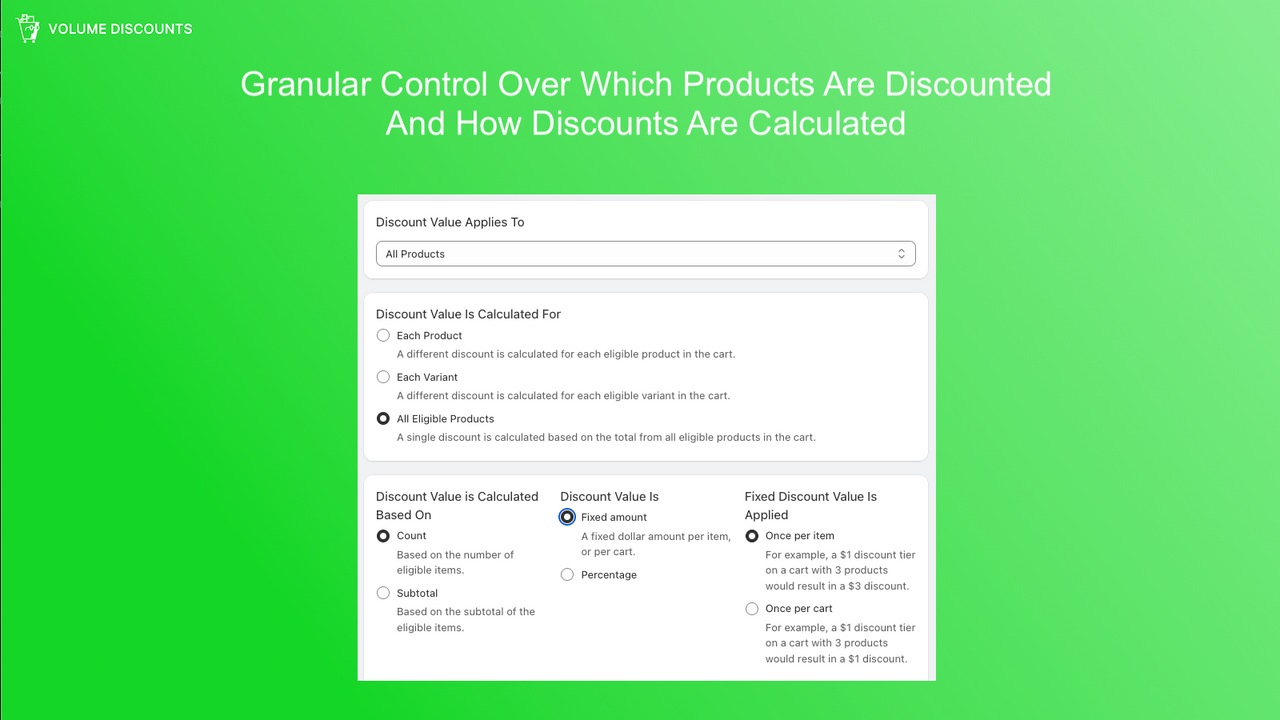 Volume Discounts for selected products, variants, or collections