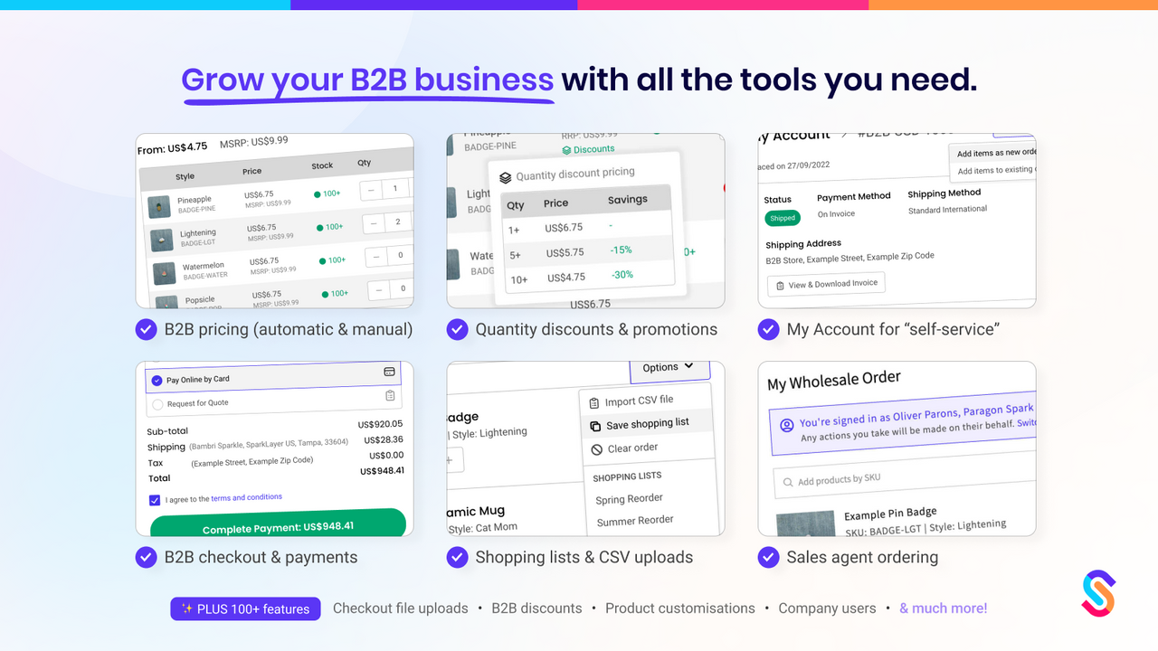 SparkLayer enables powerful B2B features on your Shopify store