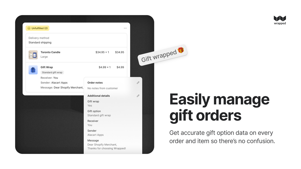 Accurate gift option data on all orders