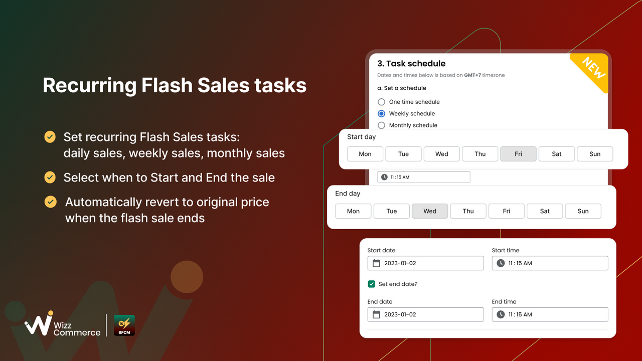 Set recurring flash sales task on daily, weekly, monthly basis