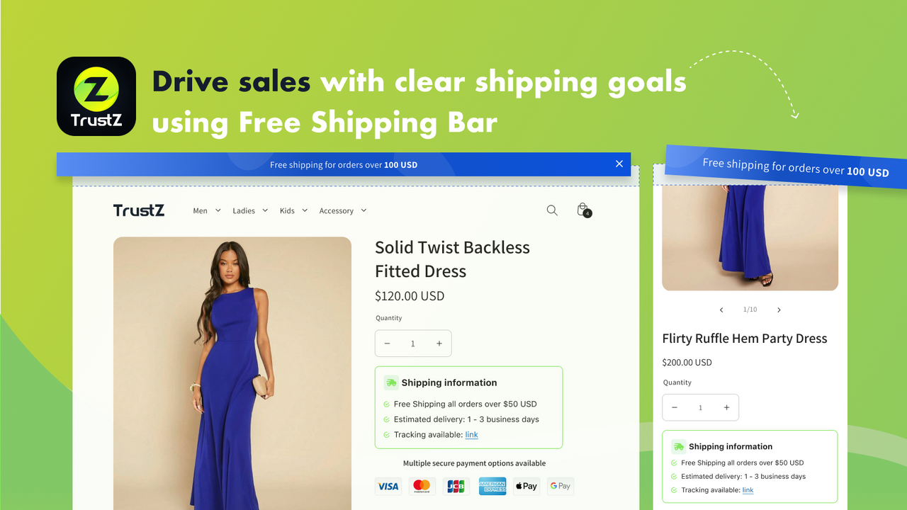 Drive sales with clear shipping goals using Free Shipping Bar