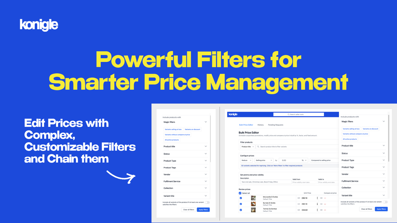 filter by collections, inventory, costs and more