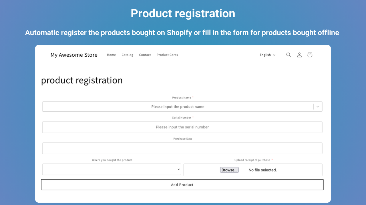 Stage 1. Register product with dropdown and upload image etc