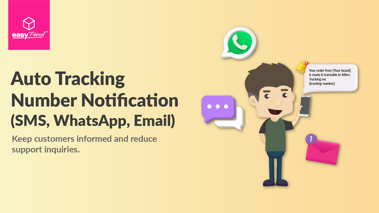 Auto Tracking Number Notification (SMS, WhatsApp, Email)